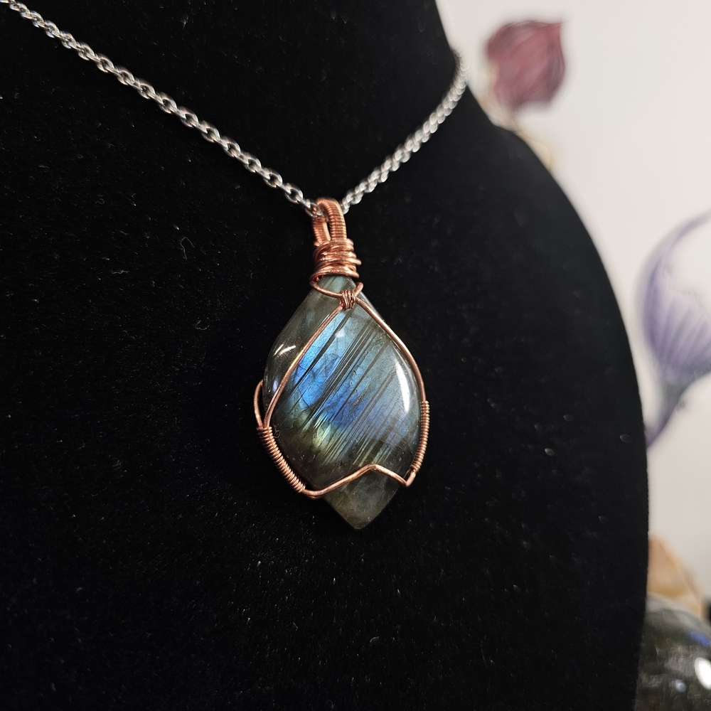 Copper Wrapped Flashy Labradorite Pendant ONLY